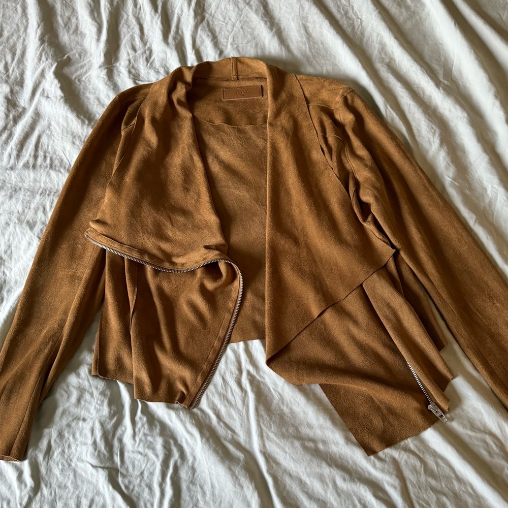 Drape front faux suede jacket